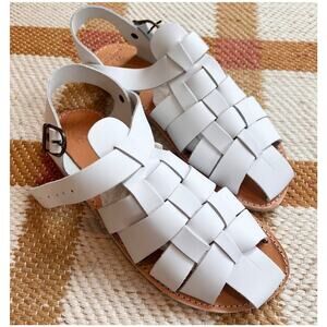 Gardenheir White Leather Fisherman Sandals Buckle Womens 42 US Size 11-11.5 New